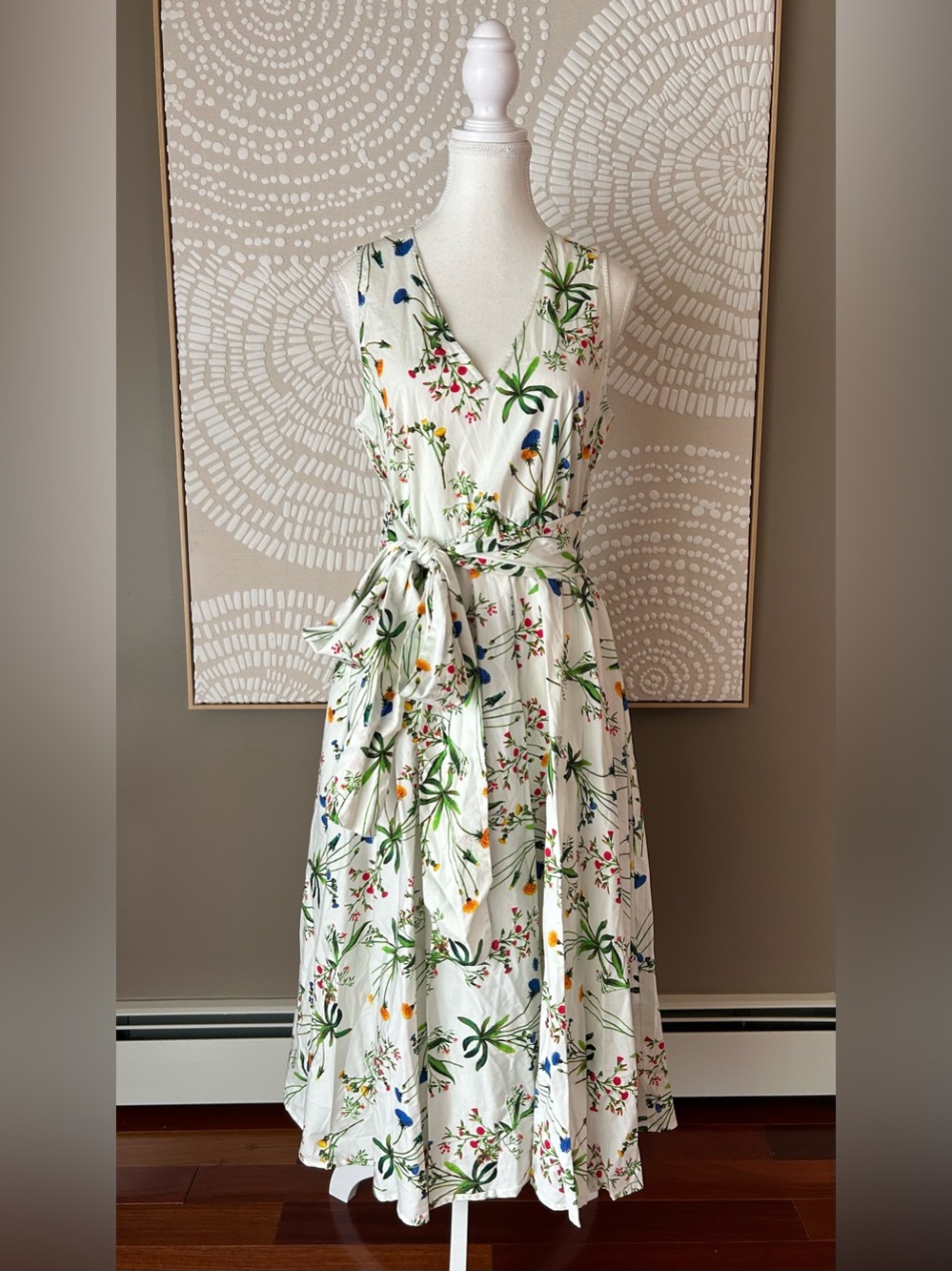 Marissa Webb Floral Tie waist Midi Poplin Dress Size 8 Like New